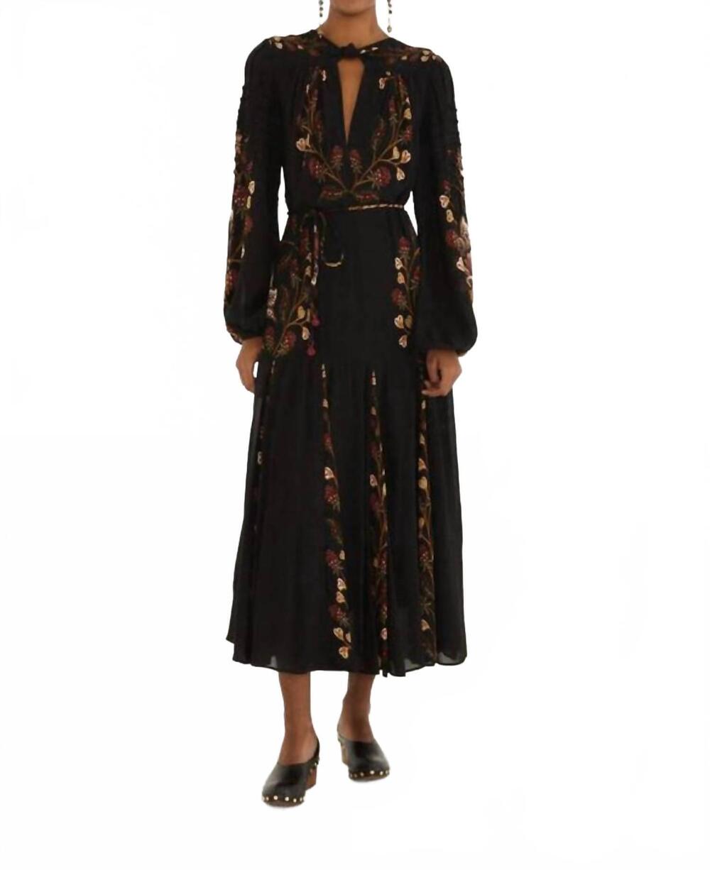 Berry Garden Black Embroidered Long Sleeve Maxi Dress